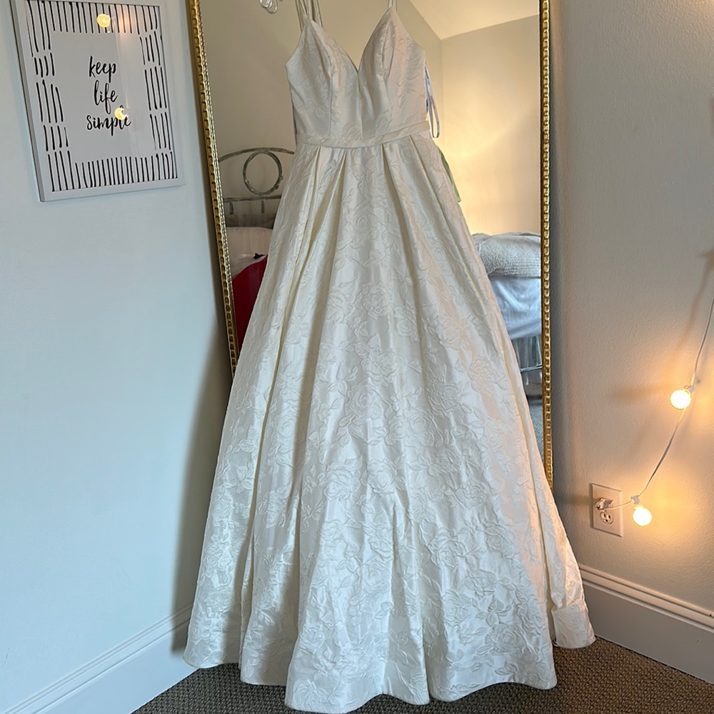 White wedding/debutant dress, rose detail, comes with removable belt WORN ONCE
